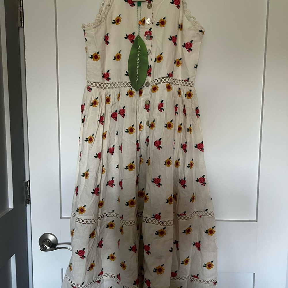 FARM Rio Cream Midi Dress with Pink and Yellow Floral Print - Picture 2 of 6